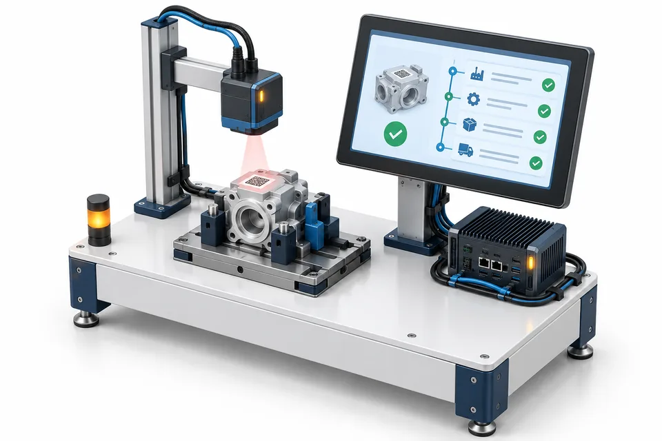Product code reader, verification fixture and production records